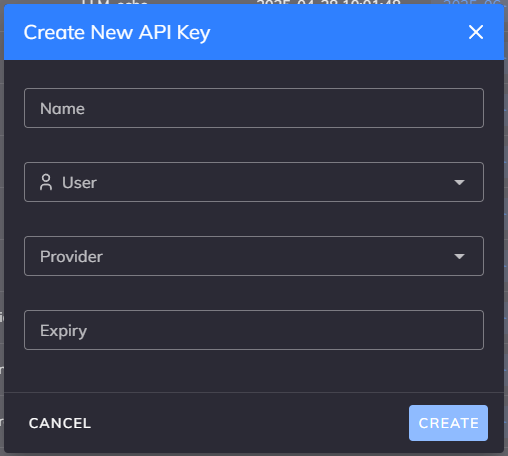 Screenshot of Create API Key Dialog