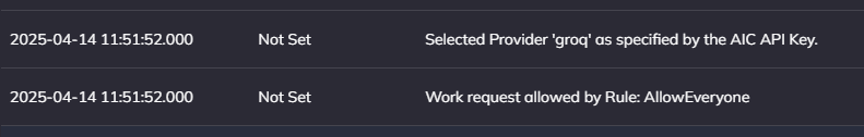 Screenshot of Rule Match Log