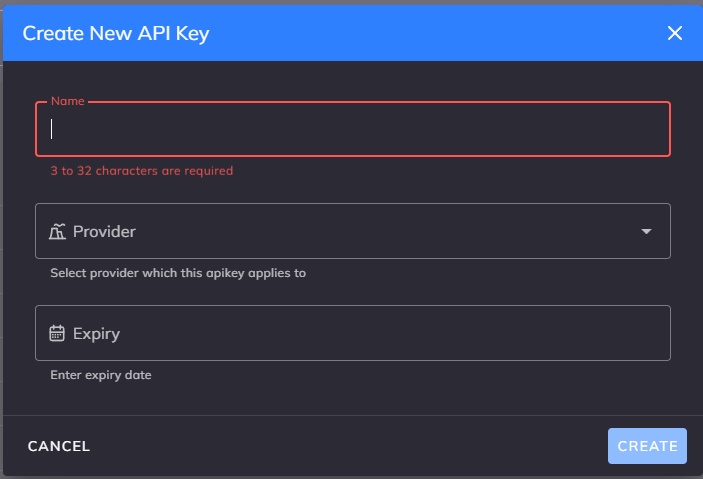 Create API Key Dialog