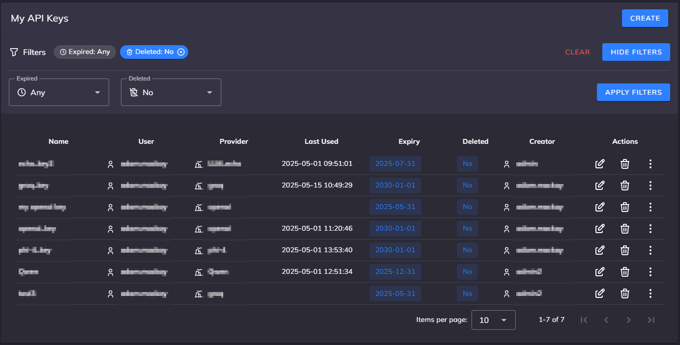 API Keys Interface